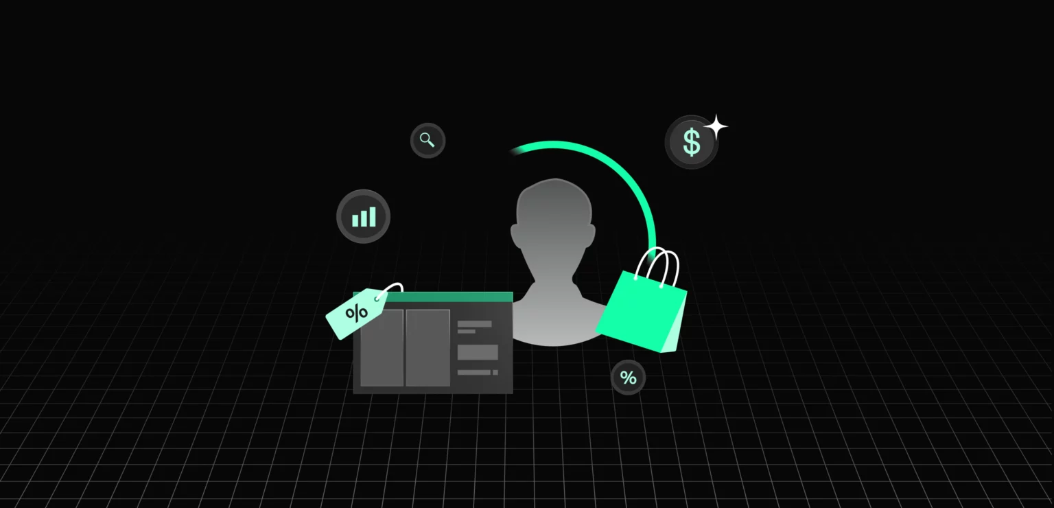 Digital shopper profile with shopping icons.