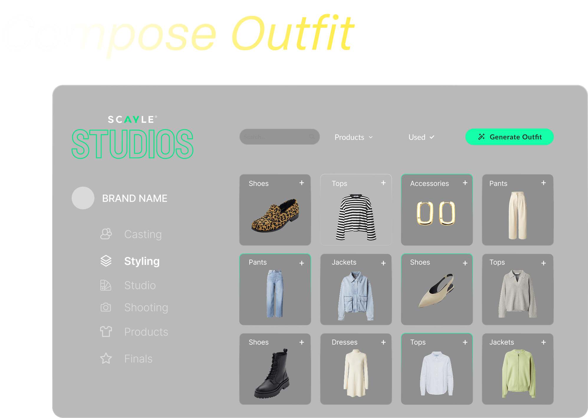 A view of SCAYLE STUDIO's outfit composer software